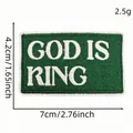 Green embroidered patch featuring God Is King text, iron-on decorative badge for apparel - Style 21 (Cartoon English Patch 21#)