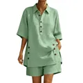 Conjunto informal de dos piezas verde salvia para mujer con camisa y shorts de verano - S / Top Y Pantalón / Verde