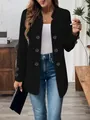 Elegante abrigo blazer negro texturizado de doble botonadura para mujer, perfecto para otoño. - 1XL / Tops / Negro