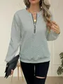 Women's quilted half-zip sweatshirt in light green with textured cable knit style - 3XL / Tops / Gray