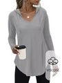 Dames casual grijs viscose T-shirt met lange mouwen en capuchon met comfortabele losse pasvorm - Grijs