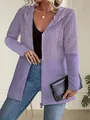 Close-up detail of women's lavender purple hooded jacket with cable knit patchwork design - 3XL / Tops / Purple