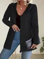 Chic black hooded jacket for women featuring wave-pattern texture and zip-up design. - L / Tops / Black