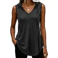 Lässiges ärmelloses Kapuzenshirt für Damen mit V-Ausschnitt in elegantem Anthrazit - S / Oberteile / Schwarz