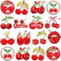 Collection of cherry embroidery patches including dice and flame designs for clothing - Creative Cherry Embroidery Patch Set of 16 (C26YT-162-YT)