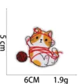 Detailed macro view of cute cat embroidery patch showing 5x6cm size and 1.9g weight - Ginger and White Cat Yarn Ball Style (15#)