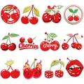 Assorted collection of 12 creative cherry embroidered iron-on patches for garment decor - Creative Cherry Embroidery Patch Set of 12 (C26YT-119-YT)