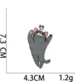 Detailed view of grey cartoon cat embroidery patch with 7.3cm x 4.3cm size markings - Gray Cat with Butterfly Style (12#)