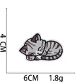 Close-up of a 6x4cm grey sleeping cat embroidered iron-on patch for clothes decoration - Side Profile Grey Cat Style (8#) / 6x4cm