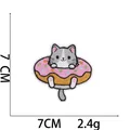 Detailed embroidery patch featuring a cute cat in a pink donut, 7x7cm, 2.4g weight. - Grey Cat in Donut Style (1#) / 7x7cm