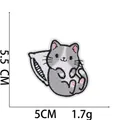 Detail view of cartoon cat embroidery patch showing 5.5x5cm size and 1.7g weight. - Grey Cat Holding Pillow Style (6#) / 5.5x5cm