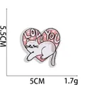 Close-up of heart-shaped white cat embroidery patch with Love You text details - White Cat with Heart Background Style (17#) / 5.5x5cm