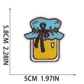 Detailed view of cartoon honey jar embroidery patch showing dimensions in cm and inches - Honey Pot (W18MF-12-10) / 5x5.8cm