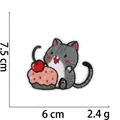 Detailed view of cartoon cat embroidery patch with 7.5cm by 6cm dimensions - Grey Cat Holding Cupcake Style (3#) / 7.5x6cm