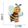 High-quality cartoon bee embroidery patch detail with clear size measurement labels - Smiling Bee (W18MF-13-16) / 7x5.5cm