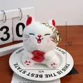 Adorable white plush Maneki-neko lucky cat keychain pendant for bags and backpacks - With Gold Keychain / White (Peace)