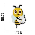 Close-up detail of cartoon bee embroidery patch with flower and size measurements - Bee with Flower (W18MF-11-17) / 7x4.5cm
