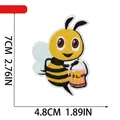 Detailed size measurements for a cute cartoon bee embroidered patch accessory - Bee with Bucket (W18MF-11-15) / 7x4.8cm