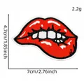 Biting lips cartoon embroidery patch detail view showing dimensions 7cm x 4.7cm and weight 2.2g - Biting Red Lips Style (4#)