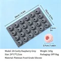 Professional 24-cavity raspberry silicone cake mold with detailed dimensions and material - 24-Cavity Raspberry Grey (165g)