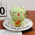Cute light green plush lucky cat bag charm with gold keychain, 10.5cm height - With Gold Keychain / Light Green (Joy)