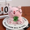 Adorable pink lucky cat plush keychain variant featuring health charm and size annotations - Pendant Only / Pink (Health)
