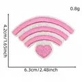 Detail view of a pink heart Wi-Fi embroidered patch showing its 6.3x4.2cm dimensions - Wi-Fi Heart Signal Style (7#)