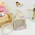 Lindo bolso de pecho para niñas con estampado floral, bolsillo de lentejuelas y correa ajustable - Talla única / Amarillo