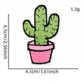 Detailed view of a green cactus embroidery patch with size dimensions 6.5cm x 4.1cm - Cartoon Cactus Style (10#)