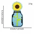 Sunflower mason jar embroidered patch detail view with size and weight dimensions - Sunflower Mason Jar Style (11#)