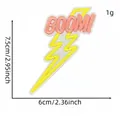 Detailed view of the yellow lightning BOOM! embroidered patch with size measurements in inches - Yellow Lightning Boom Style (14#)