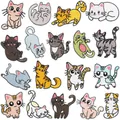 Set of 17 cartoon cat embroidered iron-on patches in various poses for clothing - Mixed Cat Set B / Set of 18