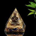 Handgefertigte 5cm Orgonit Pyramide aus Harz mit Buddha-Statue und Lapislazuli-Steinen - N1 Buddha Lapislazuli / 5cm