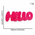 Detailed view of pink HELLO embroidered patch showing 7.8x3.2cm dimensions and 1.3g weight - Hello Letters Style (21#)