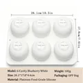 White 6-cavity blueberry shaped silicone mousse cake mold including size measurements - CZ8204-6-Cavity Blueberry White-182g