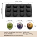 Siliconenvorm met 12 holtes voor sinaasappelmoussecake met gedetailleerde afmetingen - 12-vaks sinaasappelvorm, zwart - 160 g