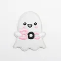 Detailed size specifications for cute Halloween ghost embroidery patch with pink BOO text - Ghost with BOO Text (C7BF-085-07)