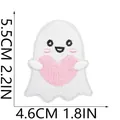 Size detail of cute Halloween ghost embroidery patch with pink heart, 5.5x4.6 cm - Ghost Hugging Pink Heart (C7BF-078-33)