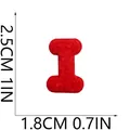 Detailed view of a mini red chenille embroidered letter I patch with precise measurements - Letter I (S19ZM-05-I) / Red