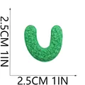 Detailed view of a mini green chenille letter U embroidered patch with size markings - Letter U (S19ZM-05-U) / Fresh Green