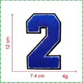 Μπλε κεντημένο επίραμμα chenille νούμερο 2, 12 cm για διακόσμηση ρούχων και χειροτεχνία - Αριθμός 2 (Ύψος 12cm) / Μπλε