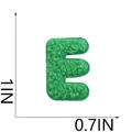 Mini green chenille embroidered letter E patch showing size measurements 2.5x1.7cm - Letter E (S19ZM-05-E) / Green