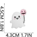 Detailed size info for a cute Halloween ghost embroidery patch with pink balloon. - Ghost Holding Pink Pumpkin Small (C7BF-068-18)