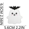 Detailed macro view of Halloween ghost embroidery patch with bat motif and dimensions - Ghost with Bat Wings Style (C7BF-095-15)