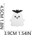 Detail view showing 4.5cm x 3.9cm Halloween ghost embroidery patch dimensions. - Ghost with Bat Wings Small (C7BF-068-16)