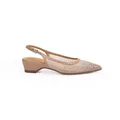 Elegant nude mesh slingback pumps with rhinestone details and a 4.5cm block heel. - 38 / 4.5cm Chunky Heel / Nude