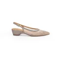 Elegant champagne glitter block heel slingback pumps with mesh panels and rhinestones - 38 / 4.5cm Chunky Heel / Champagne