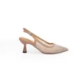 Elegant beige 4.5cm kitten heel mesh slingback pumps with sparkling rhinestones - 38 / 7cm Stiletto Heel / Nude
