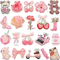 Detailed collection of 20 pink embroidery iron-on patches featuring romantic designs - Set B (Set of 20)