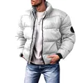 Elegante giacca imbottita grigia da uomo con collo alto per l'inverno all'aperto - Taglia M / Top / Cachi